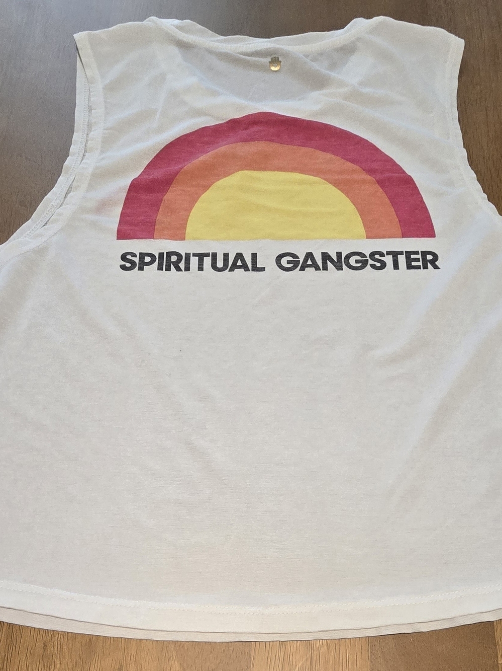 Spiritual Gangster Sun Active Crop Tank White Rainbow Muscle Tee Medium